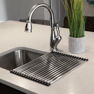NEW Ticor Stainless Steel Square-Tube Roll-Up Over-The-Sink Drying Rack 19"x12"